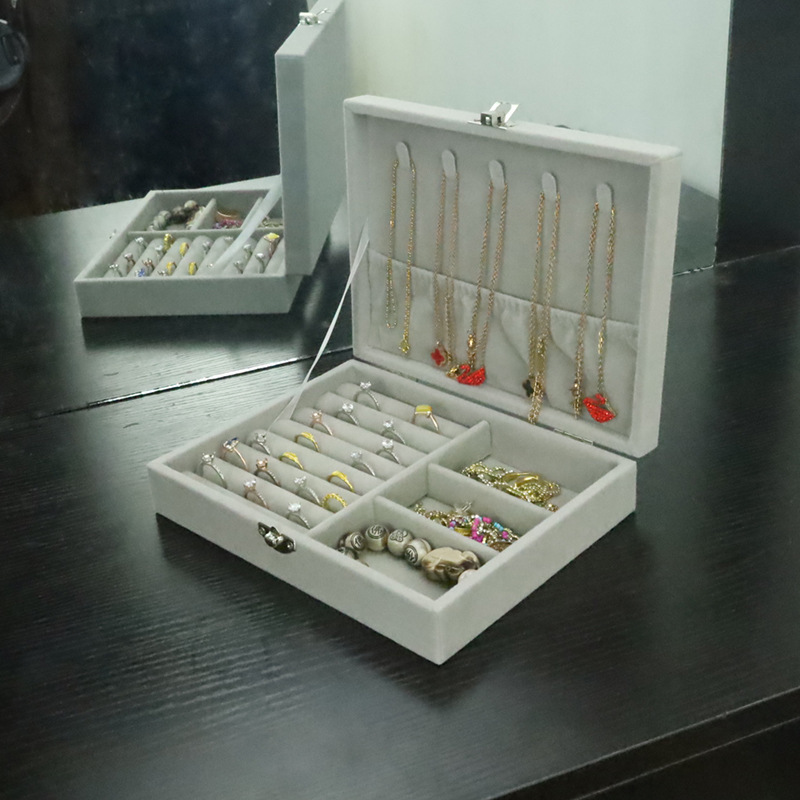 Velvet Jewelry Box with Lid, Dust-Proof Storage Box for Earrings, Velvet Storage Box for Bracelets, Necklaces, Watches, Dressing Table