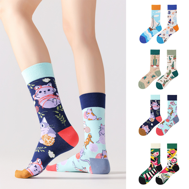 Cross-Border Popular Ab Couple Trendy Socks, Mandarin Duck Socks, Fun Jacquard Combed Cotton Socks