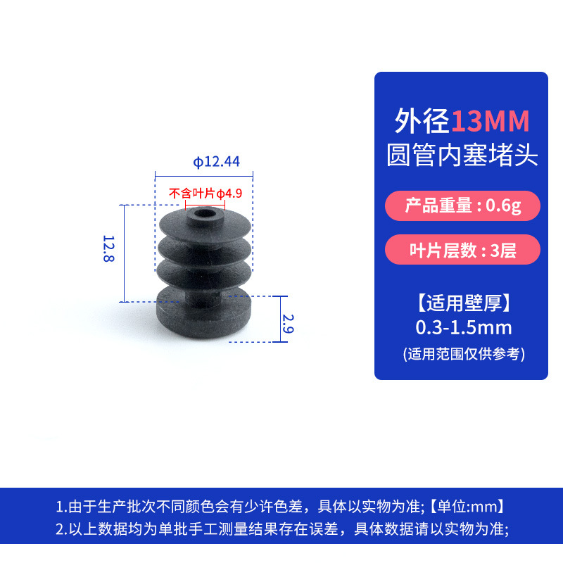 Round plug 13mm black (applicable to pipe thickness 0.3-1.5)