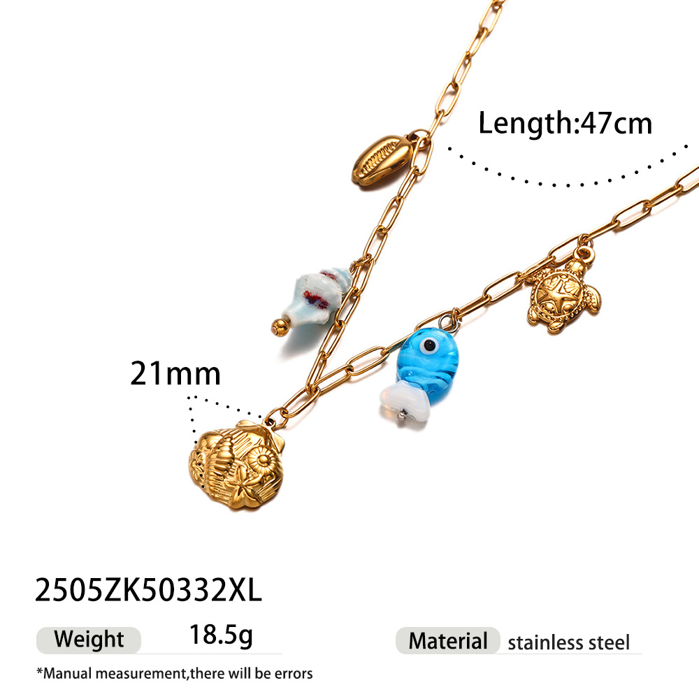 Taena Collar de acero inoxidable europeo y americano Diseño de nicho femenino Colgante de estrella de mar de cerámica Hippocampus Acero de titanio Cadena de clavícula Joyas