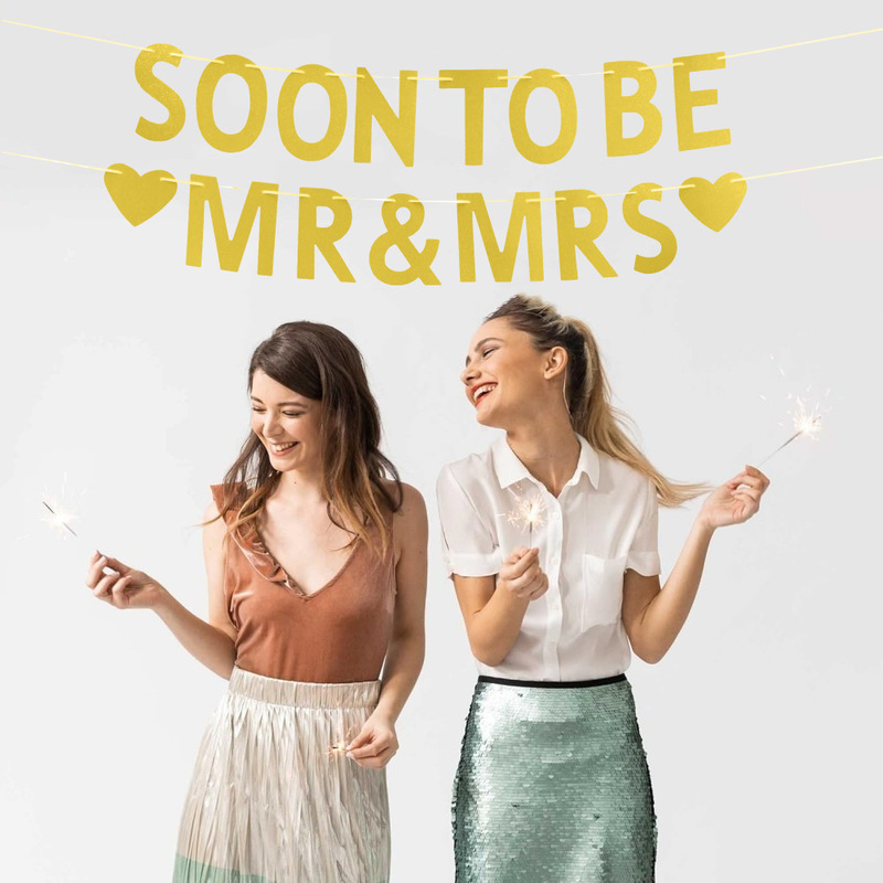 SOON TO BE MR MRS 欧美婚礼派对装饰金粉字母拉旗串旗布置横幅|undefined