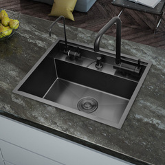 Hidden Sink 304 Stainless Steel Single-Drain Small Bar Vegetable Basin, Black Mini Island-Style Vanity with Invisible Design
