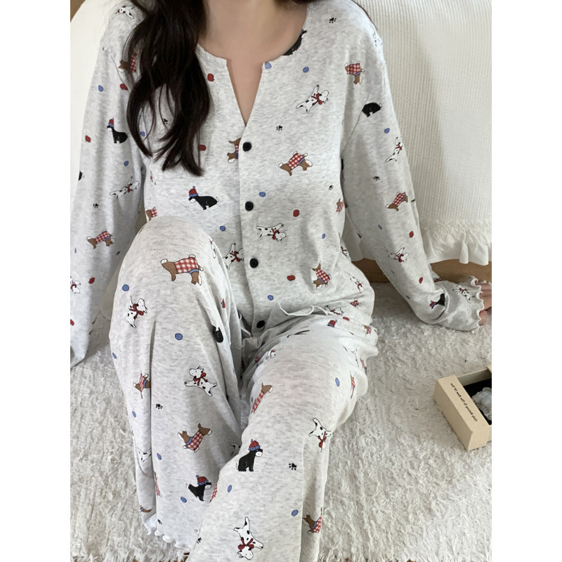2026ins Autumn/Winter Knitted Modal Korean-style Slim Fit V-neck Home and Outdoor Pajama Set with Chest Pads