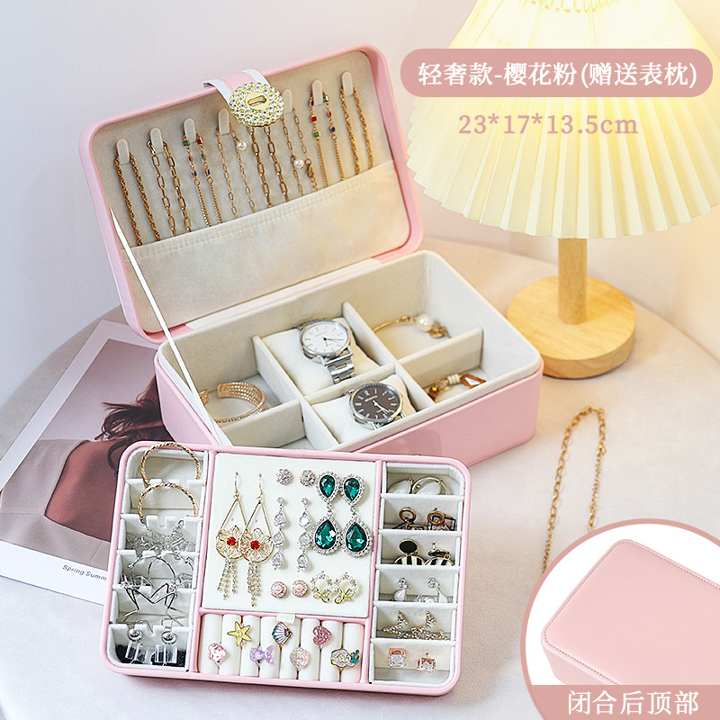 Caja de joyería de lujo ligera de té, pernos multicapa de gran capacidad con cerradura, caja de joyería, joyería de auriculares, almacenamiento de joyería tipo cajón image 15