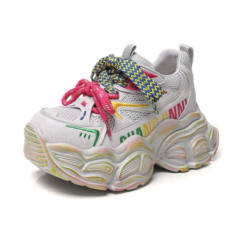 Giày sneaker nữ đế dày tăng chiều cao phong cách dad shoes — xanh lá cây