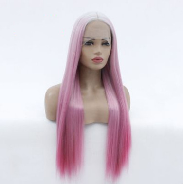 Fibra química europea y americana, encaje frontal, degradado blanco, rosa, cabello largo recto, fábrica al por mayor LW0137