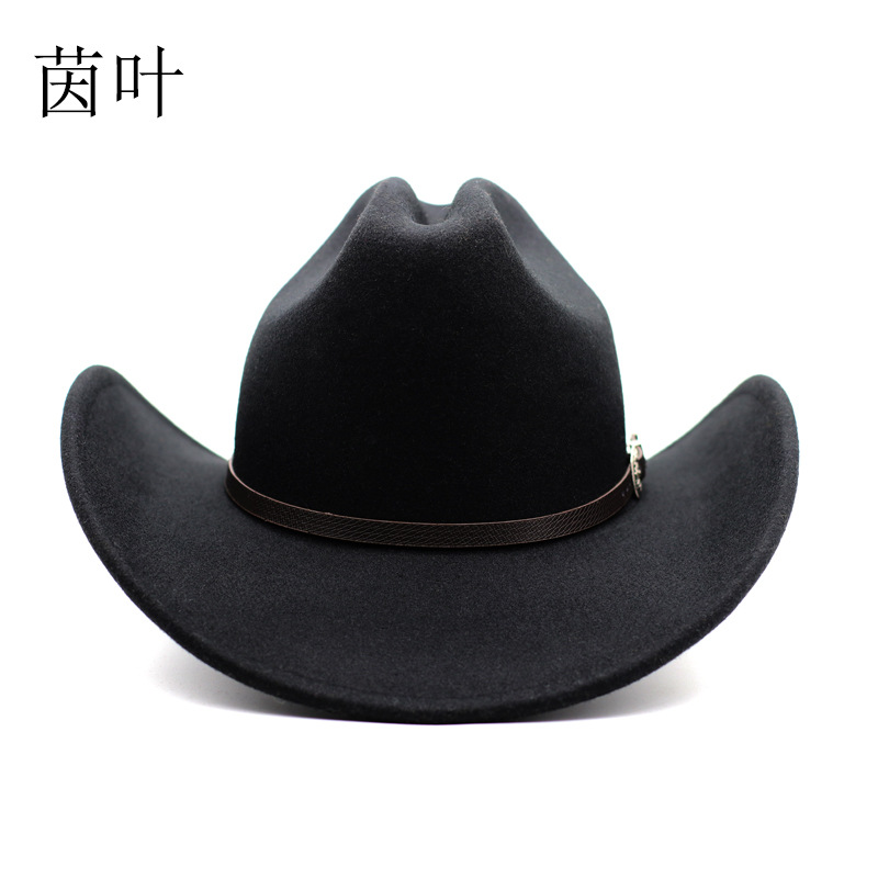 New Cowboy Top Hat European and American Punk Style Big Along Hat Men's and Women's Cool Riding Hat Western Cowboy Roll-up Cornice Hat