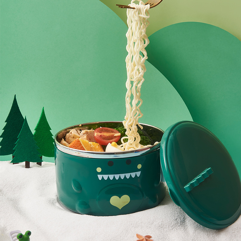 Cute 304 Stainless Steel Dinosaur instant noodle bowl Student Portable Lid Thermal Insulation Lunch Box Office Worker Fruit Box Cute 304 Stainless Steel Dinosaur instant noodle bowl Student Portable Lid Thermal Insulation Lunch Box Office Worker Fruit Box
