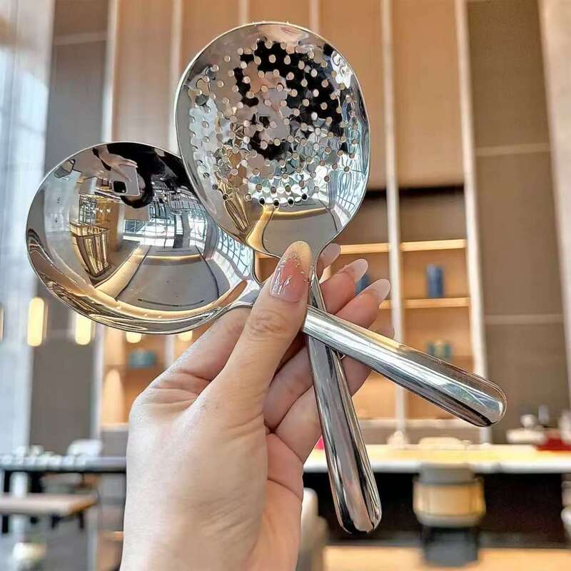 不锈钢分餐勺迷你漏勺饭勺酒店分菜勺公用勺家用打饭勺短柄汤勺漏|undefined