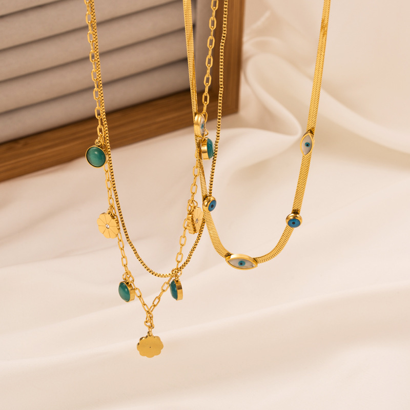 Fashion Flower Titanium Steel Plating Layered Necklaces 1 Piece