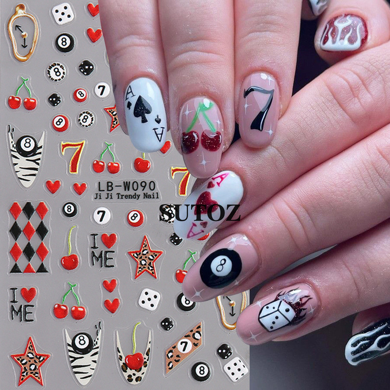 Cross-Border New Nail Art Stickers Ins French Zebra Pattern Billiards Autumn and Winter Thin Tough Nail Back Adhesive Stickers