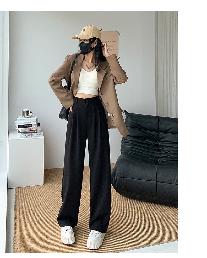 High-waisted wide-leg pants for women 2023 Spring and autumn: Loose and slimming straight-leg pants with a drape, floor-length pants, double-button casual suit pants pic 26