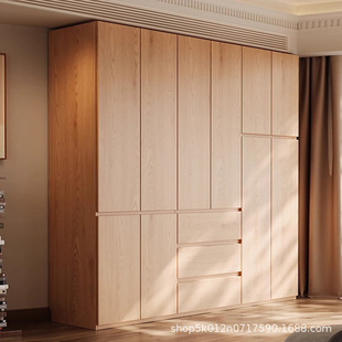 Wardrobe Segmented Solid Oak Handle-Free Cabinet Home Bedroom Simple Modern Storage Combination Large Wardrobe