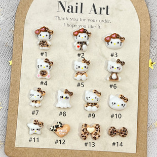 New Leopard Print KT Cat Cartoon Nail Art Accessories Cute Glasses Hello Kitty Bow Handmade Armor Accessories