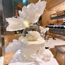 唯美羽毛蝴蝶生日蛋糕装饰摆件 半圆玻璃许愿球烘焙配件 婚礼派对