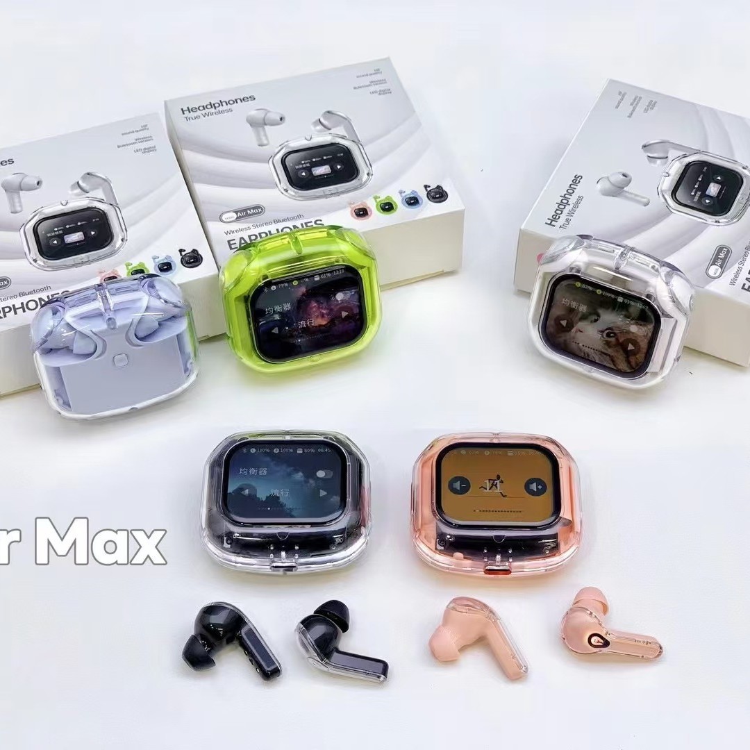 Pantalla de color transfronteriza auriculares Bluetooth inalámbricos verdaderos Air Max totalmente transparente pantalla grande auriculares Bluetooth de larga duración azul image 3