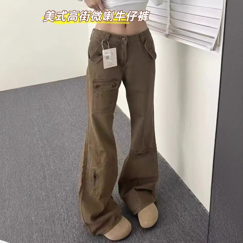 American High Street Micro-Flared Jeans for Women in Autumn and Winter New Retro Low-Waist Slim Workwear Floor-Length Pants Khaki American High Street Micro-Flared Jeans for Women in Autumn and Winter New Retro Low-Waist Slim Workwear Floor-Length Pants Khaki