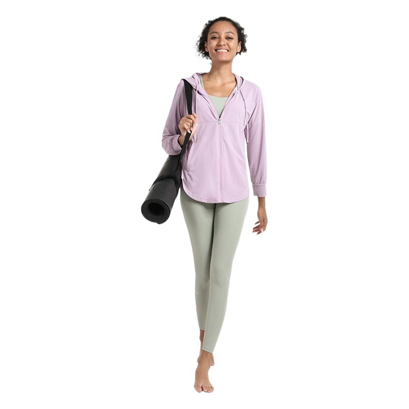 寧波大木日焼け止めヨガコート運動長袖女性ファスナーフード付きカーディガン夏フィットネス上着ヨガ服