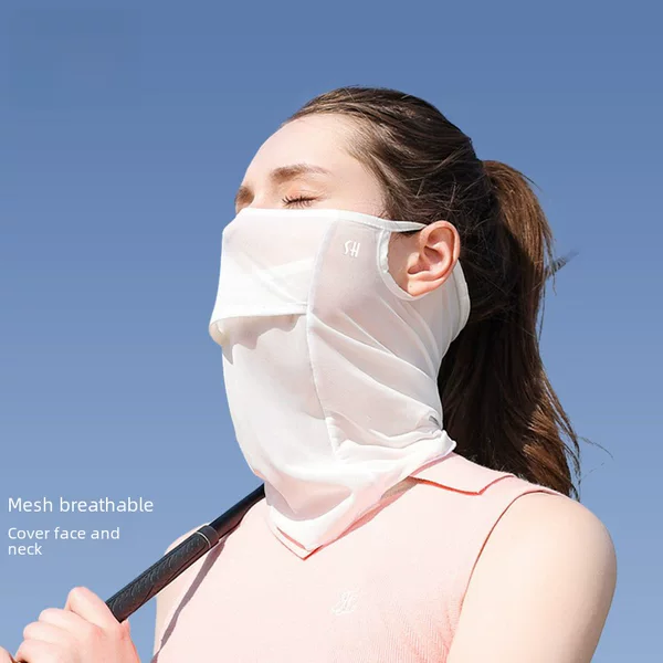 Golf ear-hanging sun protection mask full face neck protection cool feeling mesh breathable summer sun protection ice silk mask veil for women