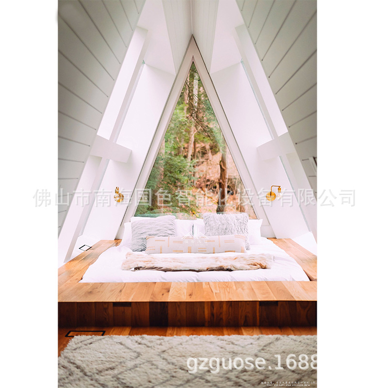 Triángulo casa lugar escénico vacaciones B & B Villa estructura de acero tipo una casa luz villa de acero triángulo fabricante de la casa de madera