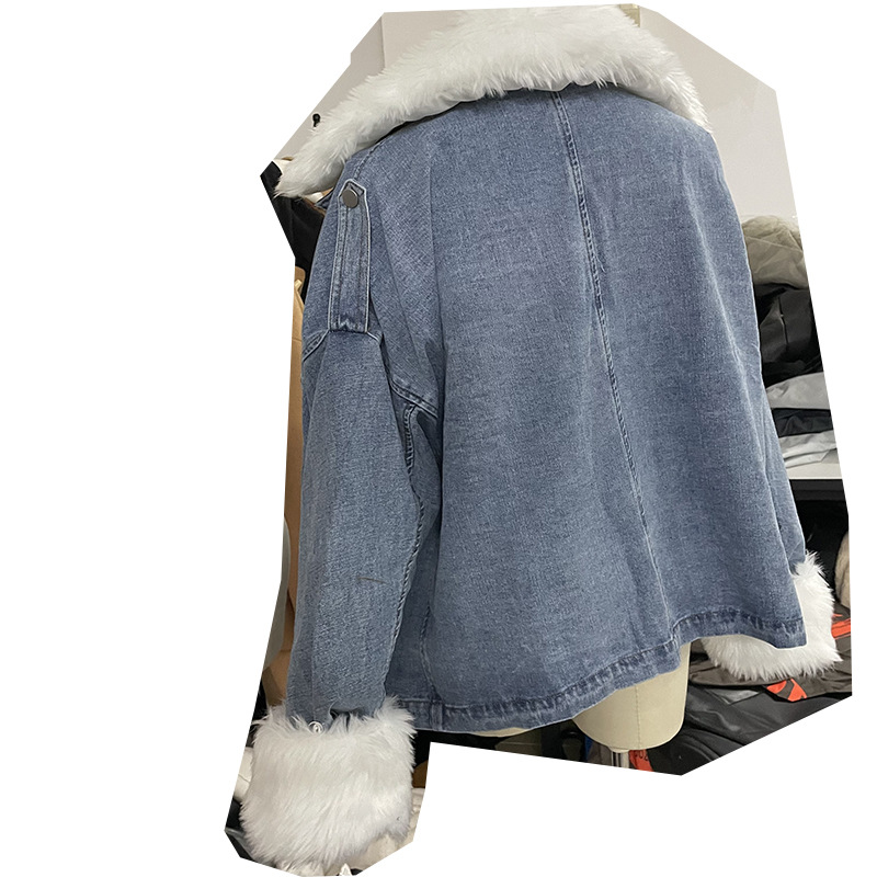 Abbigliamento da donna Spot abbigliamento invernale nuovo stile giacca di jeans con collo di pelliccia giacca di jeans larga in velluto per le donne_voghion.com