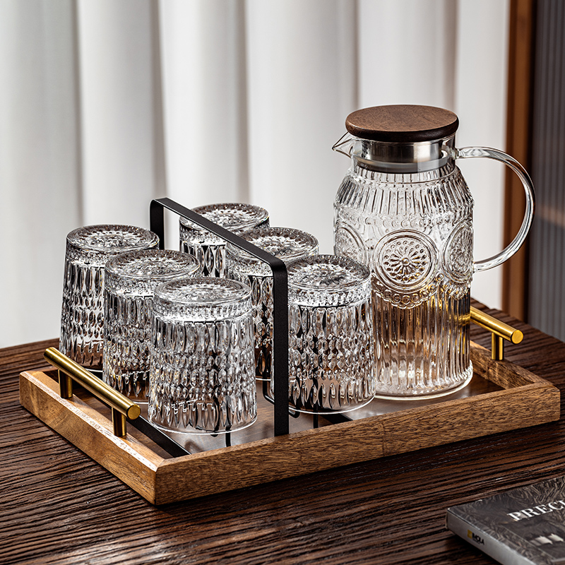 Taza de agua de vidrio en relieve con un conjunto de alta calidad de té para beber jugo de cerveza tazas de café
