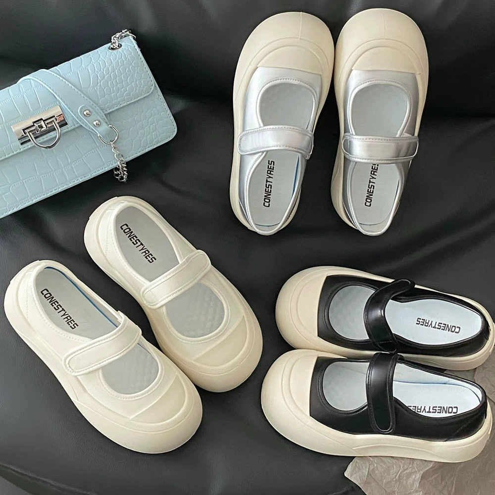 Маленькие белые белые туфли женские уродливые милые летние чик маленькая пара педали волшебная наклейка хлебные туфли большие туфли