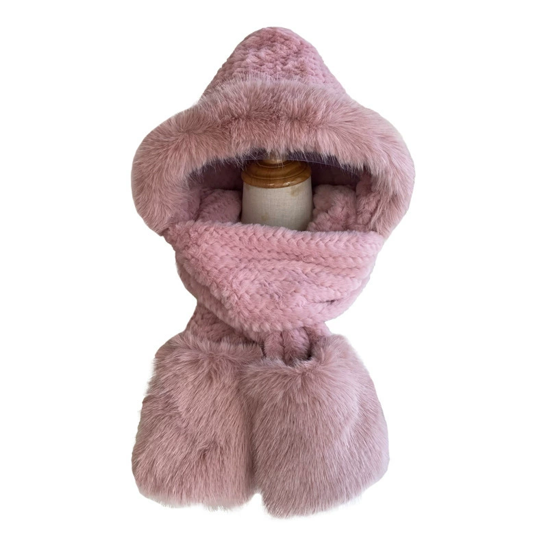 Плотный шарф, шляпа, перчатки, утепляющий cute велюровый комплект, 3 предмета, увеличенная толщина