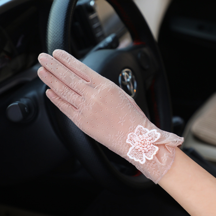 Ice Silk Summer Thin UV Protection Driving Cycling Electric Car Spring Autumn Ladies Lace Sunscreen Gloves Touch Screen 