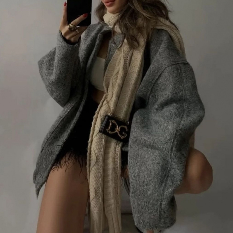 European and American Cross-Border Women's Clothing 2025 Autumn and Winter New Dopamine Loose Casual Jacket with Stand Collar and Single-Breasted Women's Top