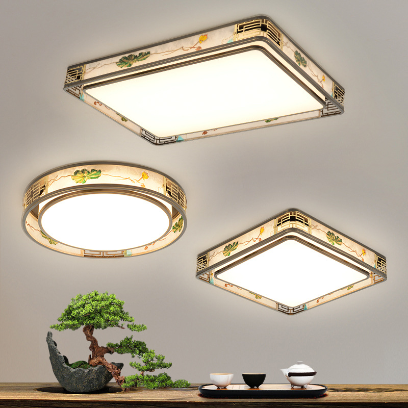 Minimalist All-copper Chinese-style Ceiling Lamp Round Enamel Living Room Chinese-style Zen Restaurant Bedroom Engineering Lamps