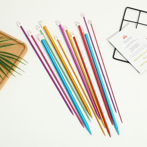 Colored aluminum oxide sweater needle diy knitting tool single head stick needle sweater needle scarf needle single head 35cm set