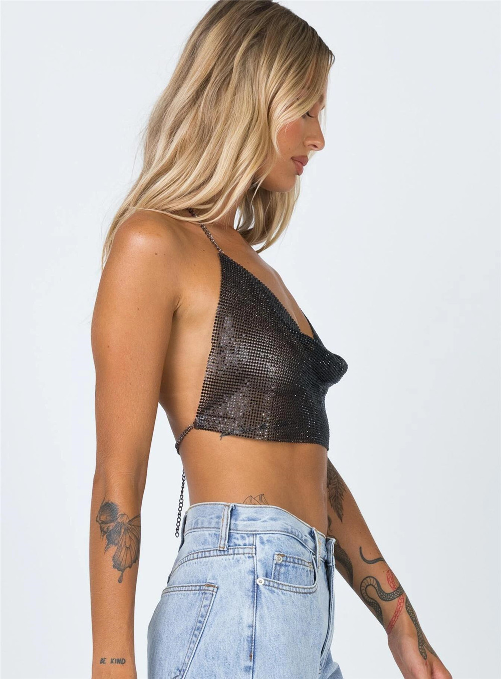 Camisola sin espalda de lentejuelas de metal NSXYA84974