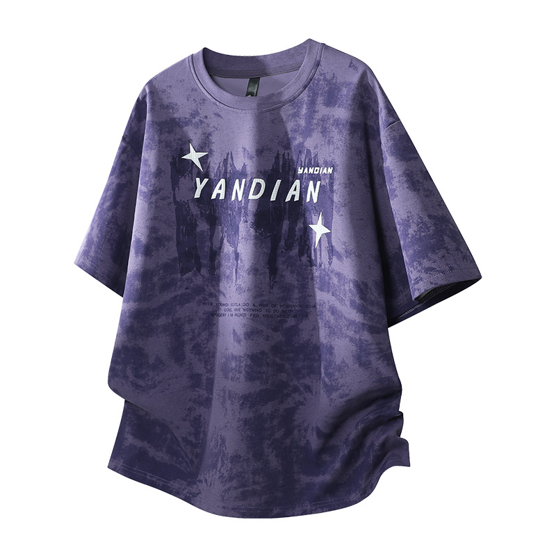 Transfronterizos retro americanos teñidos camiseta hombre suelta gran gorda estilo callejero delgado camiseta de cuello redondo de manga corta