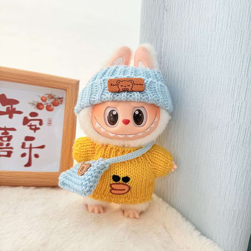 Solo ropa] Llavero de primera y segunda generación Labubu colgante de ropa Rabubu ropa de bebé suéter de punto traje de sombrero