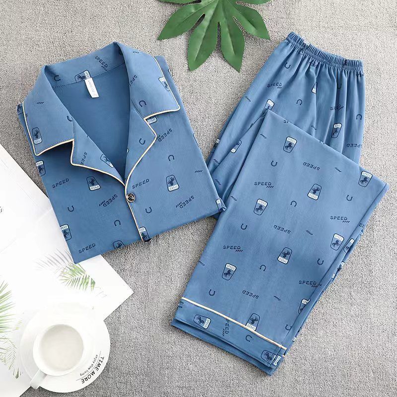 Pijamas de algodón masculinos primavera y otoño delgados pantalones de manga larga, jóvenes de mediana edad y ancianos, cardigans casuales, set de ropa para el hogar, cuatro temporadas