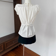 【纯白之恋】挂脖系带设计短袖T恤女圆领简约甜美春季薄款上衣