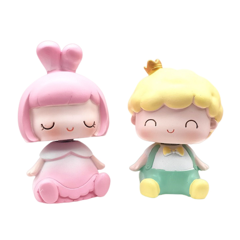 创意卡通可爱小王子小公主摇头摆件 烘培装饰品蛋糕摆件 汽车用品