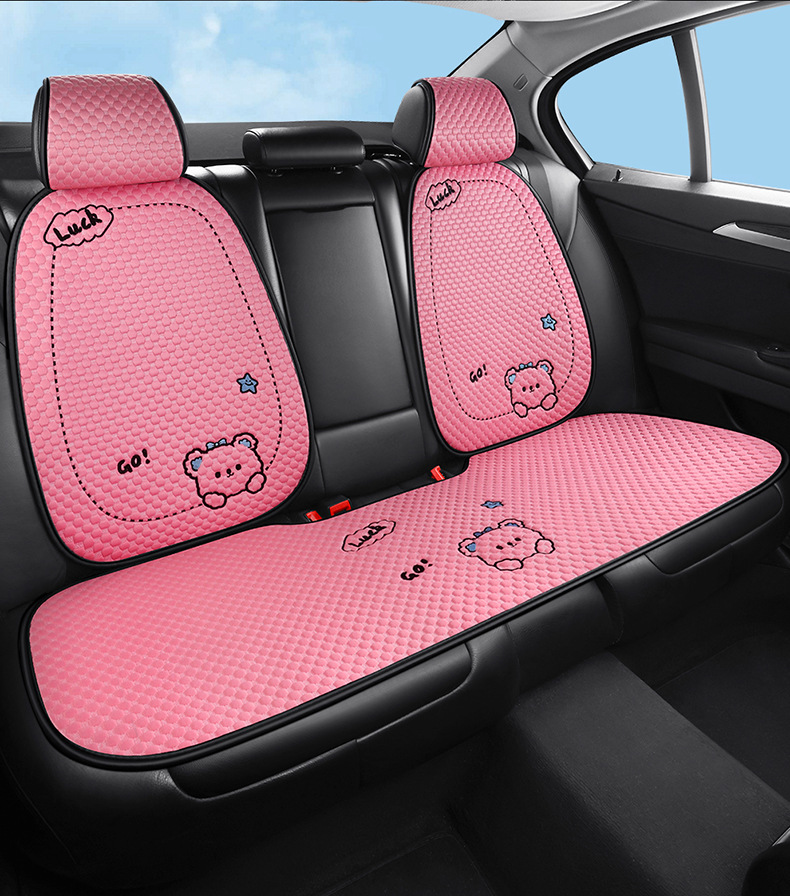 Cartoon Ice Silk Car Cushion Four Seasons Universal Breathable Half Pack Seat Cover Cute Female Car Interior Single Piece Cool Car Cushion