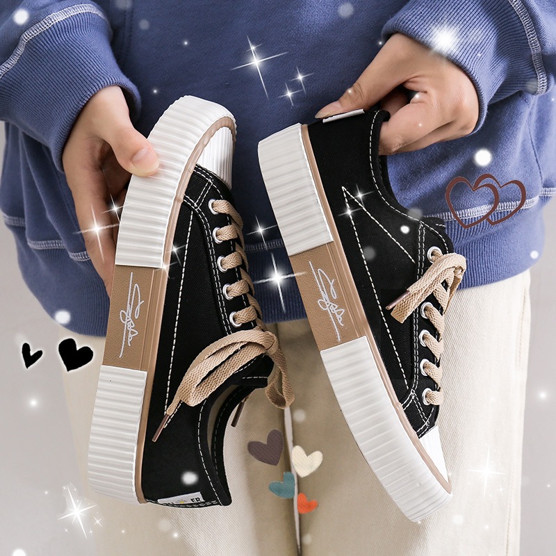 INS nicho zapatos de lona para mujeres 2024 nuevo otoño estilo coreano versátil ulzzang estudiante galleta pequeña pizarra zapatos
