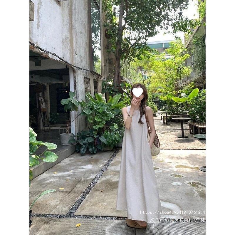 Korean and Japanese style backless vacation camisole sleeveless dress for women, summer design, niche, loose-fitting, flattering beach maxi dress Korean and Japanese style backless vacation camisole sleeveless dress for women, summer design, niche, loose-fitting, flattering beach maxi dress