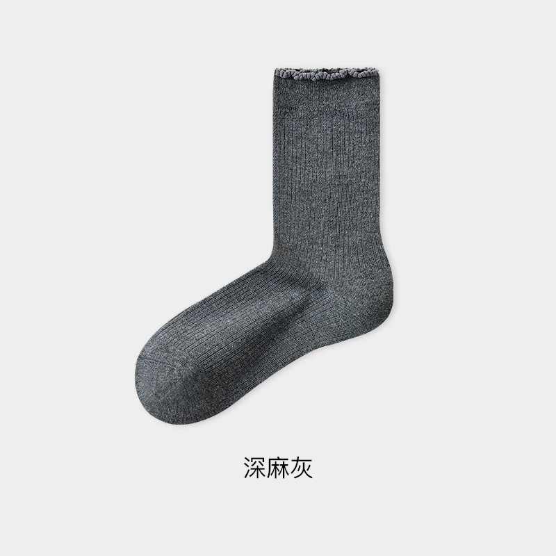 纯棉袜子女堆堆袜春秋中筒袜芭蕾风秋季透气花边长中筒袜配小皮鞋|undefined