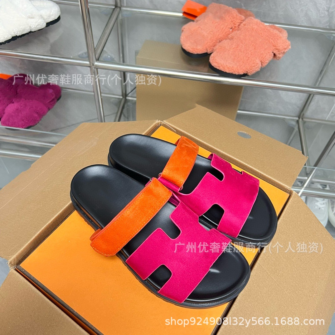 High Version 2025 Summer New Cross-Border Thick-Soled Slippers with Velcro for Women, Large Size, Light Luxury Women's Shoes