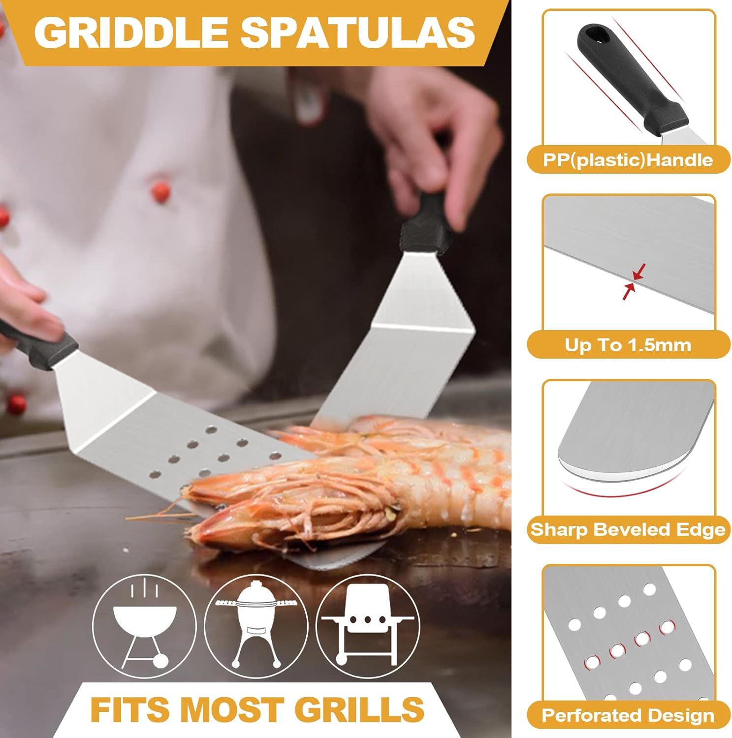 Amazon acero inoxidable teppanyaki para hornear herramientas de barbacoa al aire libre juego de pala para freír juego de combinación de barbacoa para barbacoa