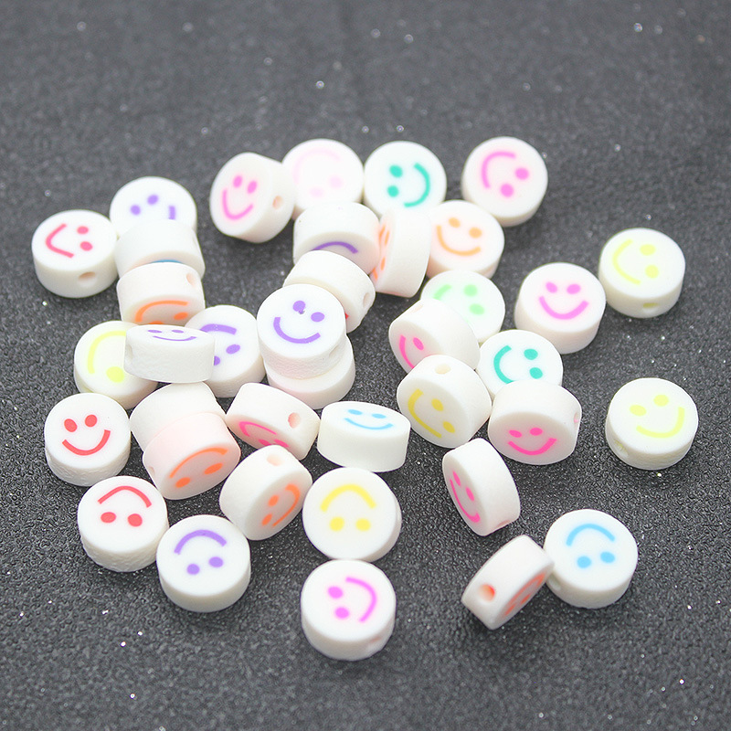 Cuentas de cerámica suave DIY, caras sonrientes, sueltas para pulseras y collares