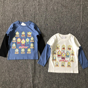 Japan Single Foreign Trade Cartoon Little Superman Hero Series New Fake Two-piece Children's Wear Long-sleeved Casual Base Shirt