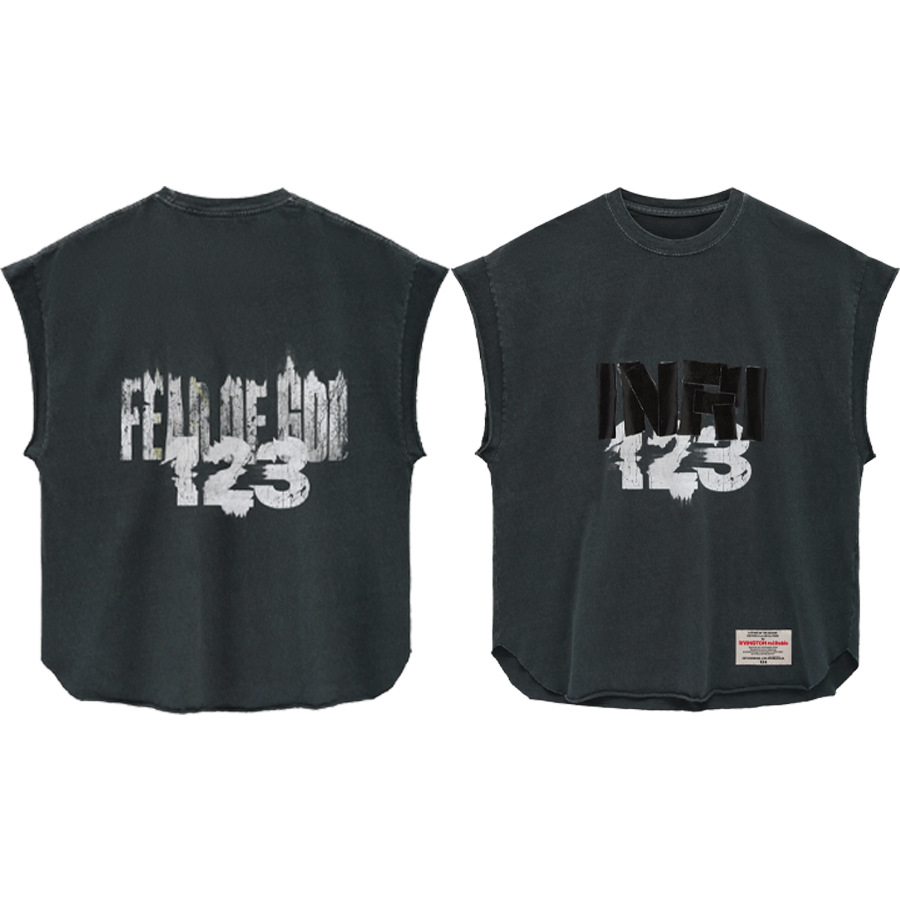 FEAR OF GOD × RRR123 letras imprimidas irregulares debajo del hombro de hombro suelto camiseta de manga corta
