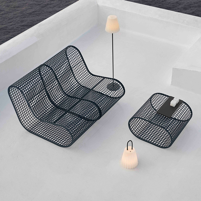 Conjunto de sofás para exteriores para balcón de villa, terraza de jardín resistente al sol, sofá creativo de ratán de aleación de aluminio con diseño hueco. image 3
