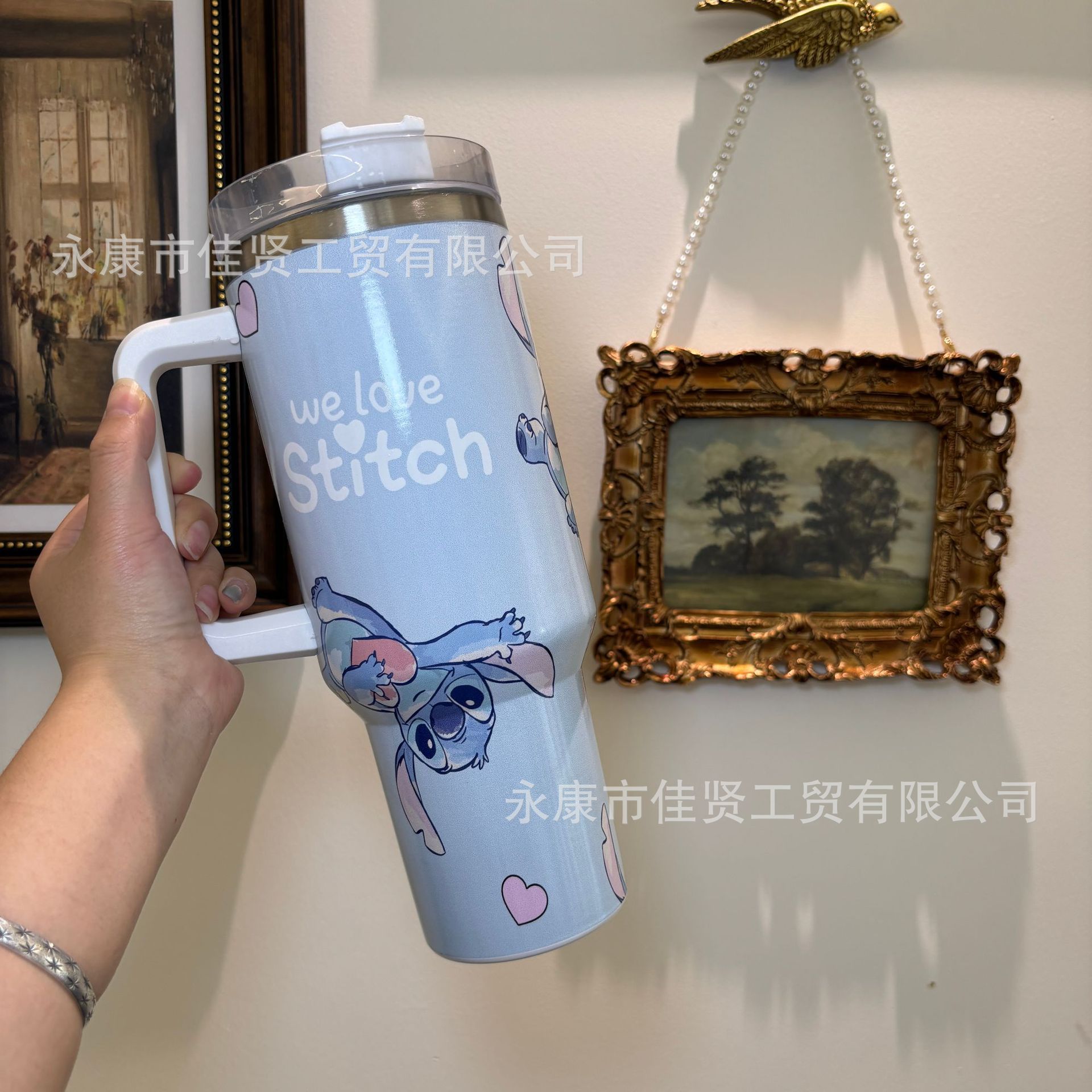 Copa Bingba transfronteriza de 40oz Copa de acero inoxidable 304 de gran capacidad, preservación del calor y preservación del frío con mango Copa de coche