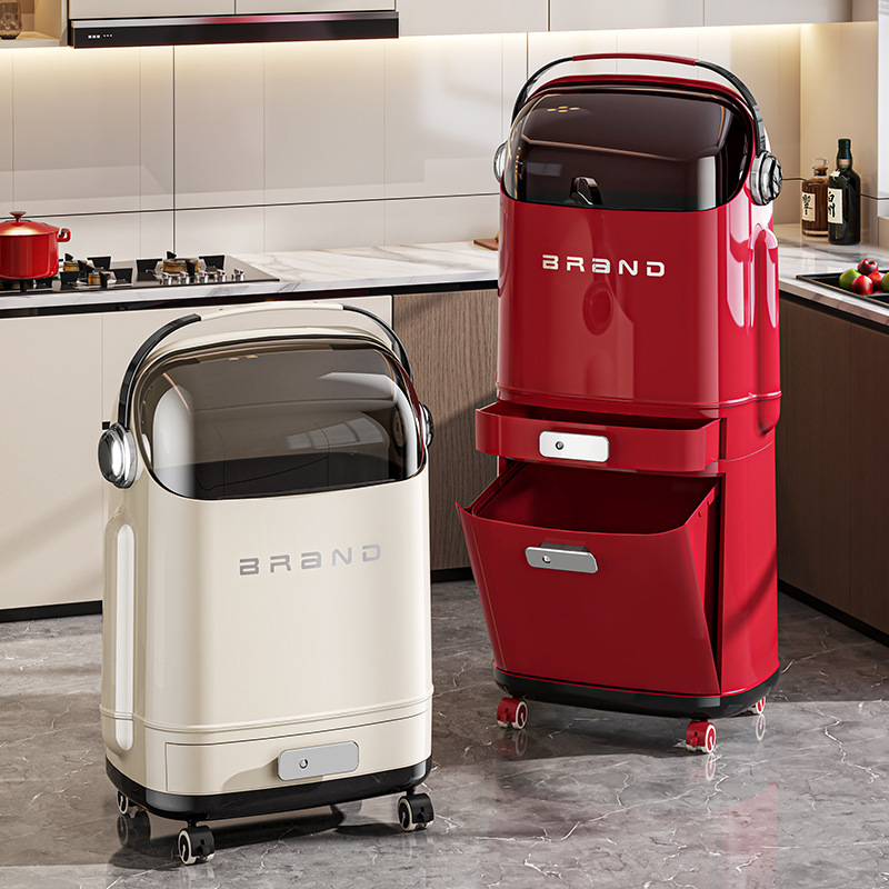 Household multi-layered trash can with wheels, movable, large capacity, tall design, odor-proof, with lid, for kitchen use Household multi-layered trash can with wheels, movable, large capacity, tall design, odor-proof, with lid, for kitchen use